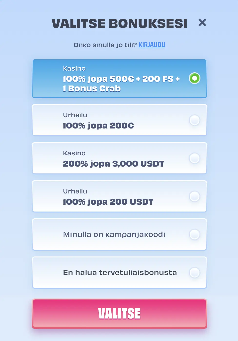 OnlySpins rekisteröityminen